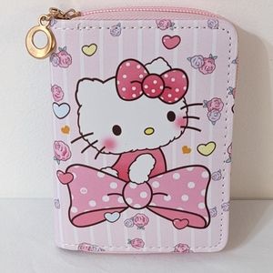 Hello Kitty Pink Sanrio Kawaii Small Zip Around Wallet Coin Purse, NEW